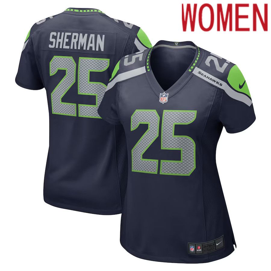 Women Seattle Seahawks #25 Richard Sherman Nike College Navy Retired Game NFL Jersey->women nfl jersey->Women Jersey